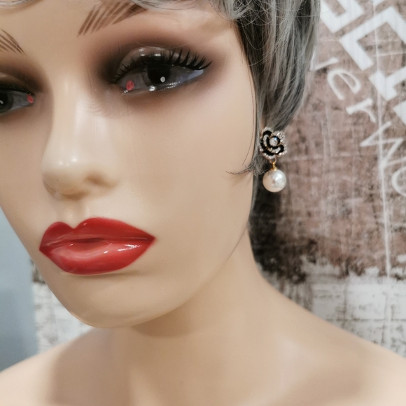 Earrings Camellia flower, dangle earrings Swarovski pearls, designer earrings,ce - Picture 6 of 8